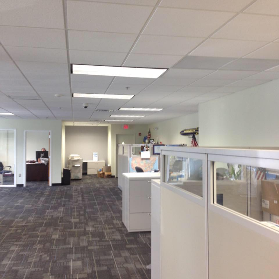 Office overhead lighting installation