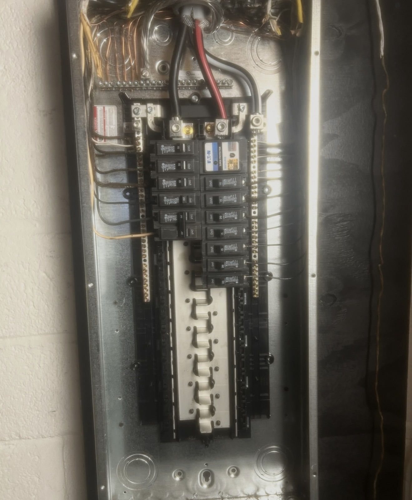 Eaton electrical panel upgrade with new breakers and organized branch circuits